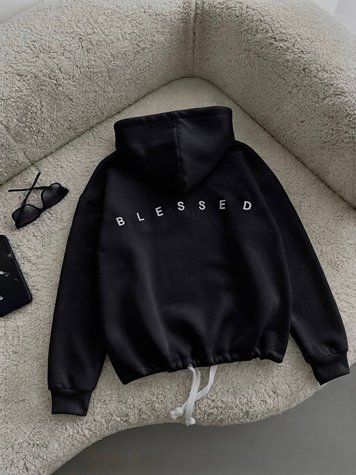 Тепле оверсайз худі &laquo;BLESSED&raquo; із регульованим низом BB-1584 фото